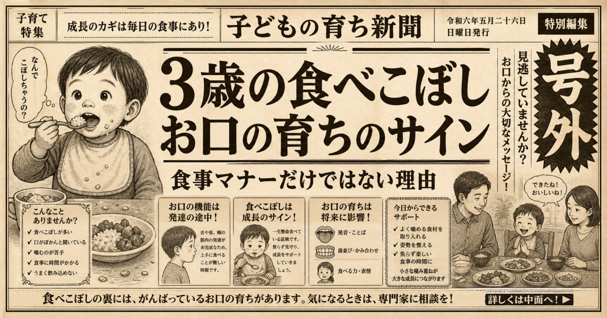 3歳児の食べこぼしが多いのはなぜ？食事マナーだけではない『お口の育ち』のサイン